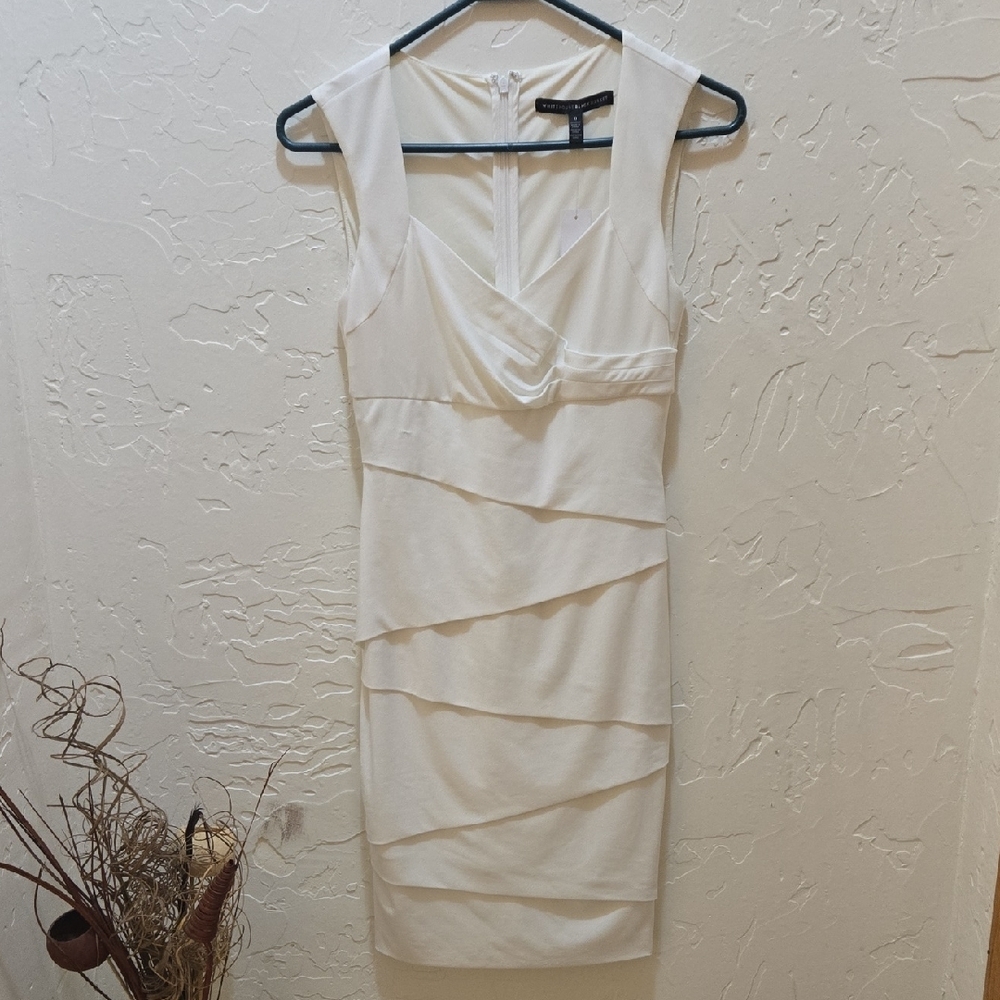 White House Black Market Tiered Cream Mini Dress